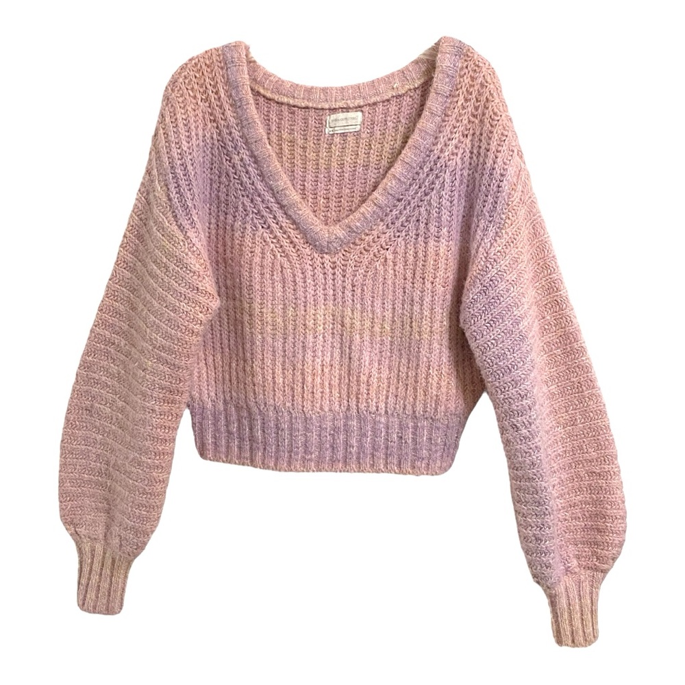 UO Short Ombre Fuzzy Pink Purple Sweater Sz M